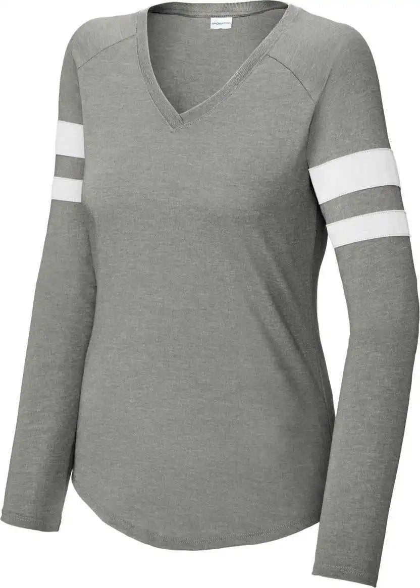 Sport Tek Lst6043 Ladies Halftime Stripe Long Sleeve v Neck Tee Wht/vtghtr