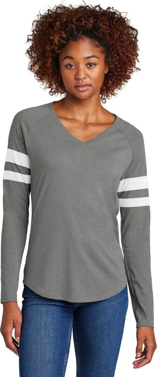 Sport-tek Lst6043 Ladies Halftime Stripe Long Sleeve V-neck Tee - Wht/vtghtr
