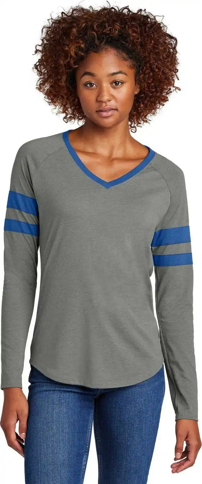 Sport-tek Lst6043 Ladies Halftime Stripe Long Sleeve V-neck Tee - Try/vtghtr