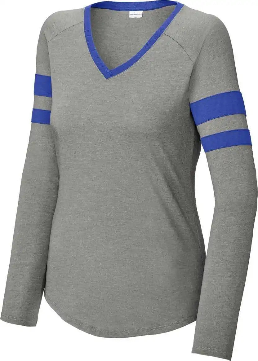 Sport-tek Lst6043 Ladies Halftime Stripe Long Sleeve V-neck Tee - Try/vtghtr