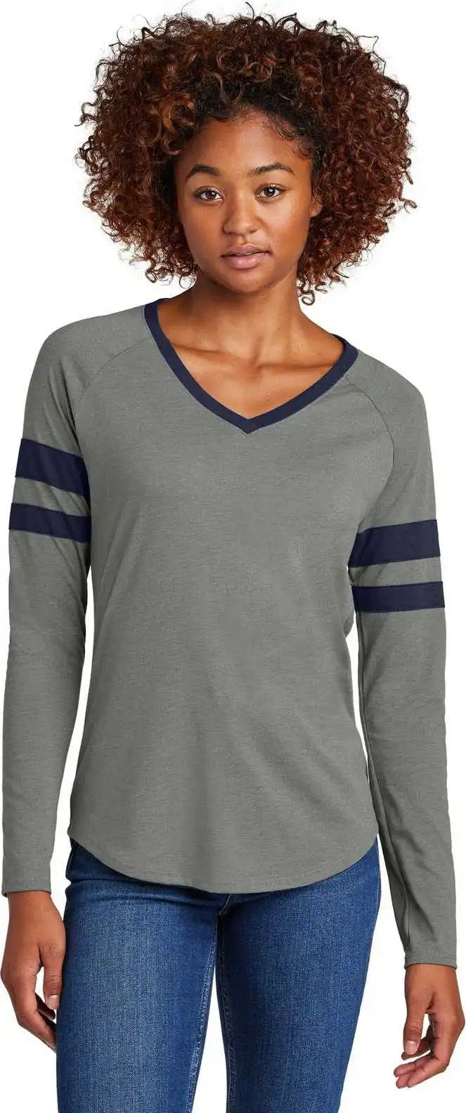 Sport-tek Lst6043 Ladies Halftime Stripe Long Sleeve V-neck Tee - Tnv/vtgh