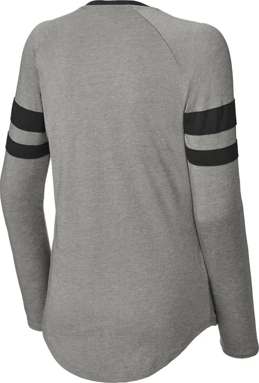 Sport-tek Lst6043 Women’s Halftime Stripe Long Sleeve V-neck Tee - Black Vintage Heather