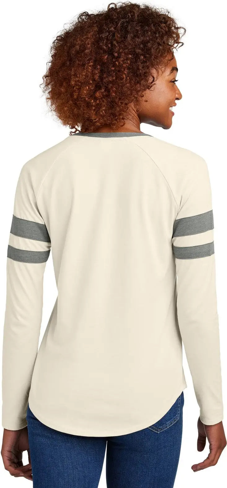 Sport-tek Lst6043 Women’s Halftime Stripe Long Sleeve V-neck Tee - Vintage Heather Ecru