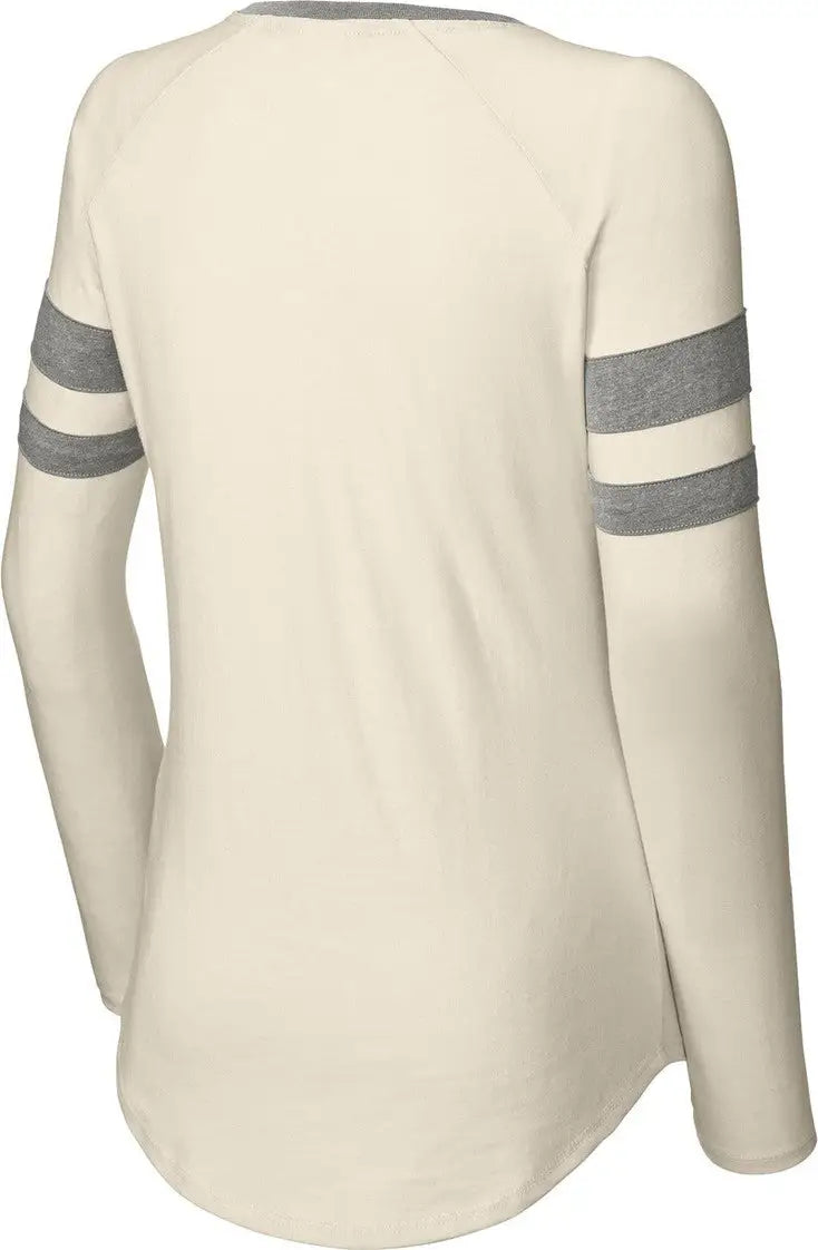 Sport-tek Lst6043 Women’s Halftime Stripe Long Sleeve V-neck Tee - Vintage Heather Ecru