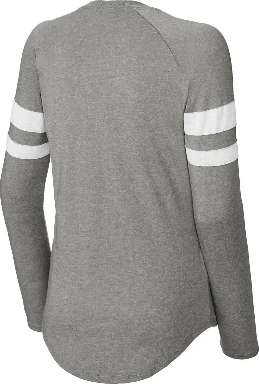 Sport-tek Lst6043 Women’s Halftime Stripe Long Sleeve V-neck Tee - White Vintage Heather - White/ / Ladies Xs
