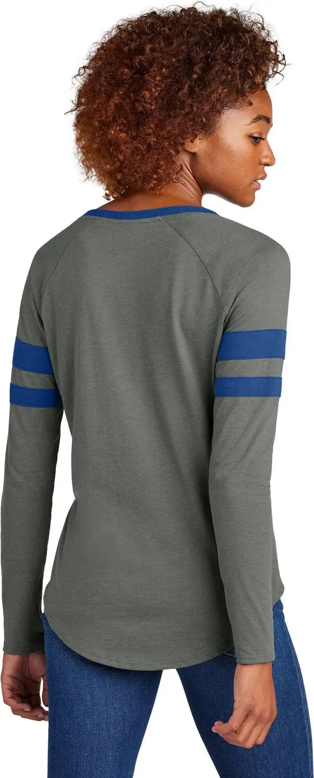Sport-tek Lst6043 Women’s Halftime Stripe Long Sleeve V-neck Tee - True Royal Vintage Heather