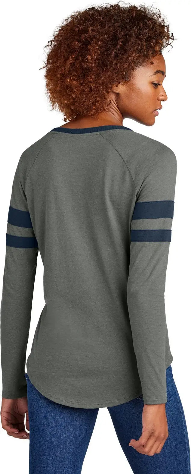 Sport-tek Lst6043 Women’s Halftime Stripe Long Sleeve V-neck Tee - True Navy Vintage Heather