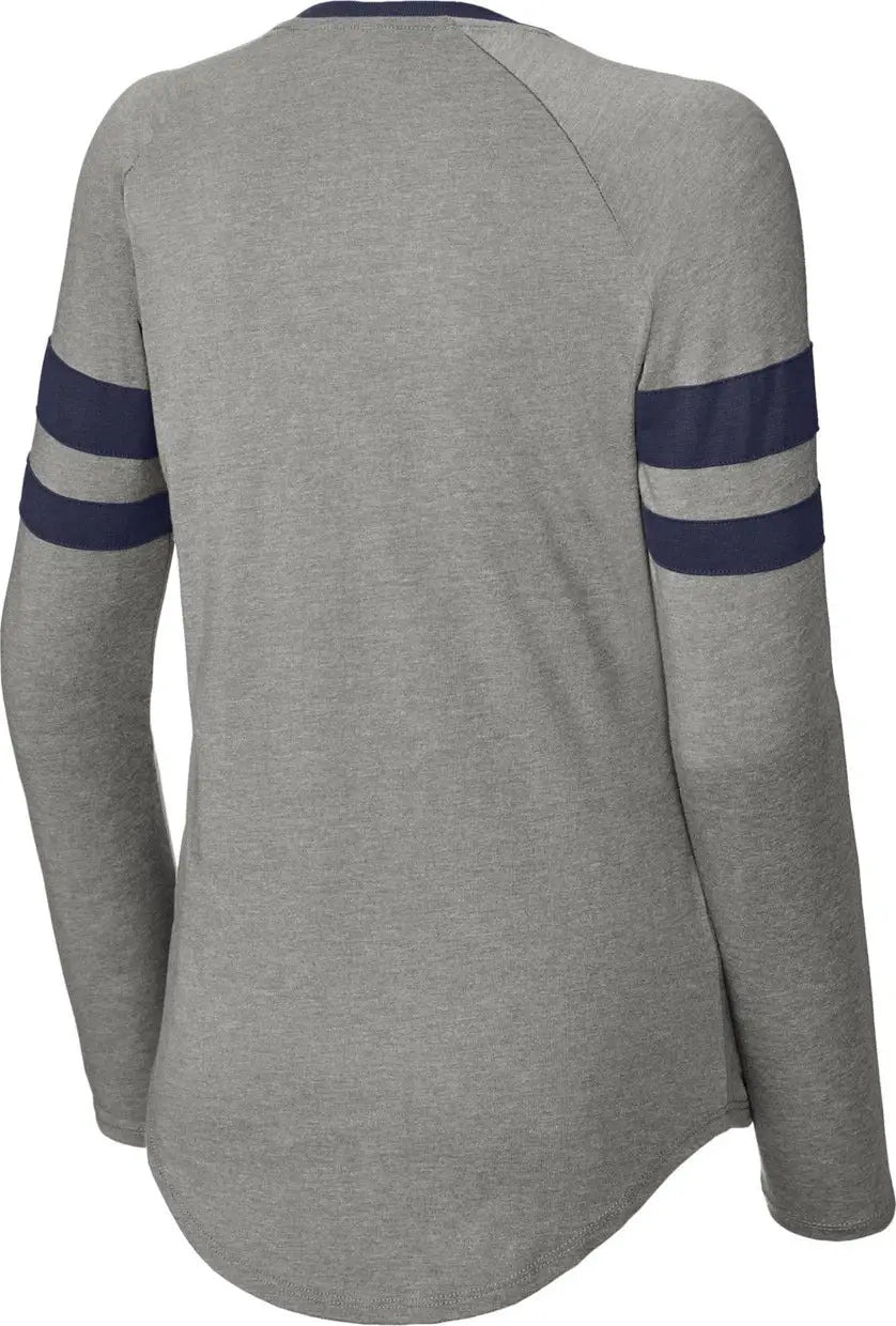 Sport-tek Lst6043 Women’s Halftime Stripe Long Sleeve V-neck Tee - True Navy Vintage Heather