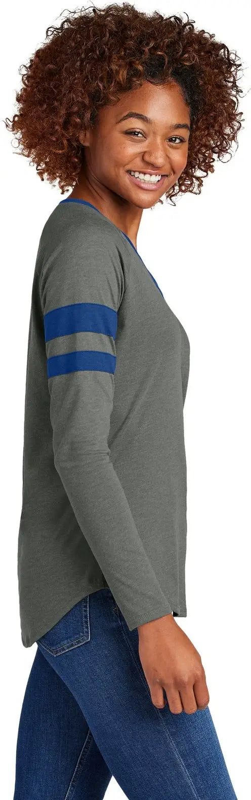 Sport-tek Lst6043 Women’s Halftime Stripe Long Sleeve V-neck Tee - True Royal Vintage Heather