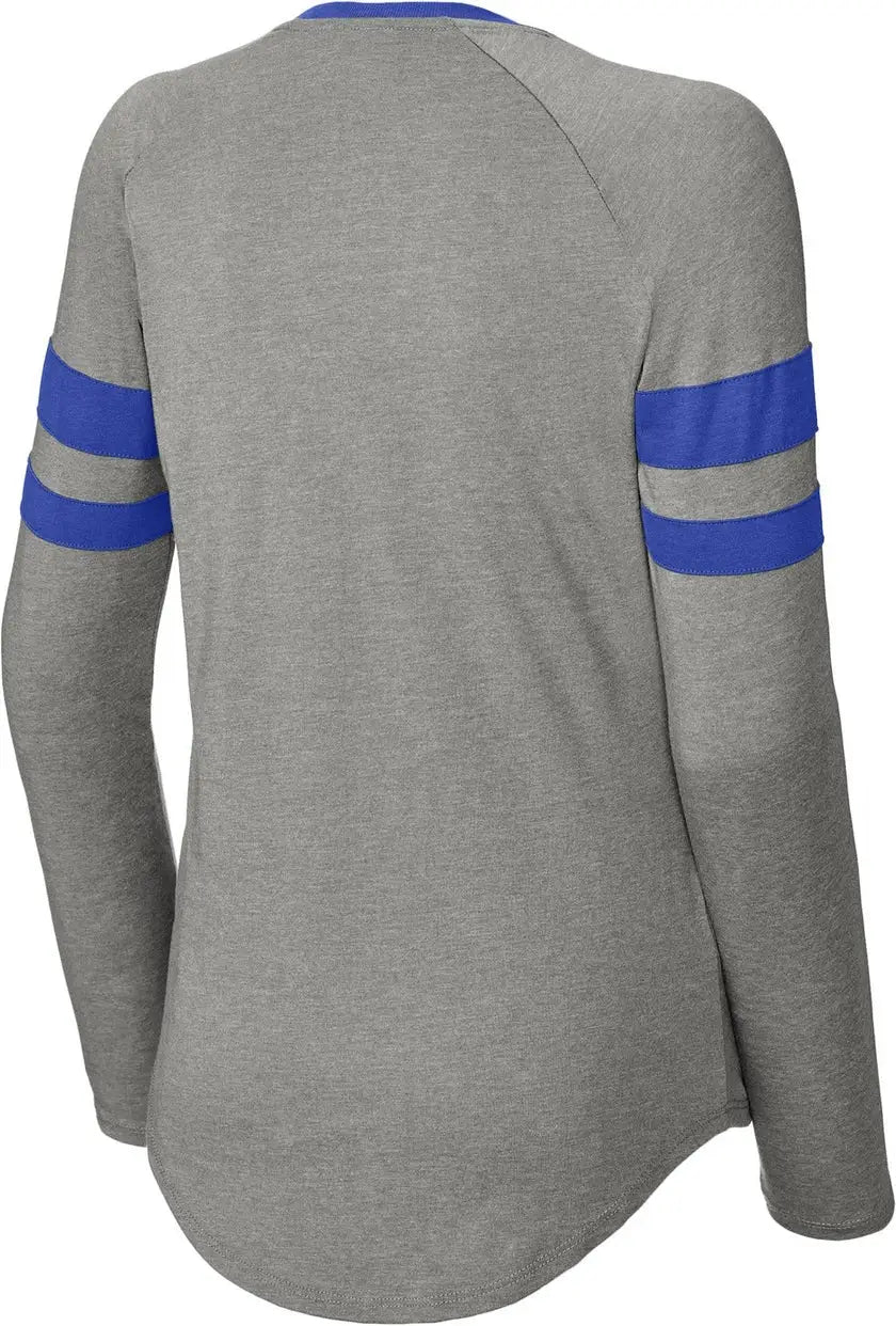 Sport-tek Lst6043 Women’s Halftime Stripe Long Sleeve V-neck Tee - True Royal Vintage Heather