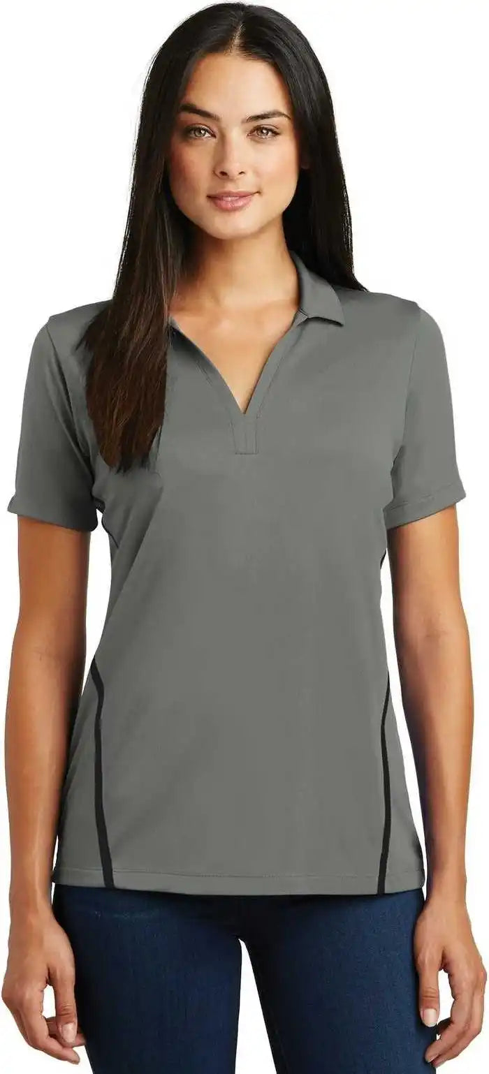 Sport-tek Lst620 Ladies Contrast Posicharge Tough Polo - Dark Smoke Gray Black