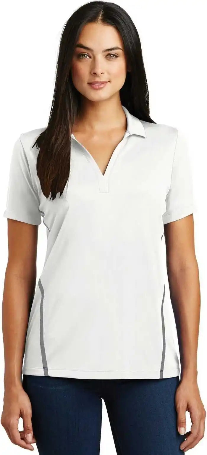 Sport-tek Lst620 Ladies Contrast Posicharge Tough Polo - White Heather Gray