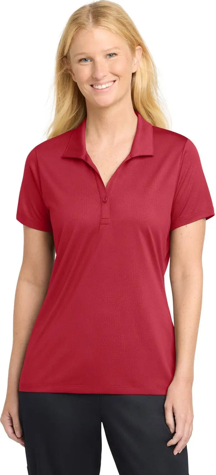 Sport-tek Lst630 Women’s Embossed Posicharge Tough Polo - Deep Red - Ladies Xs