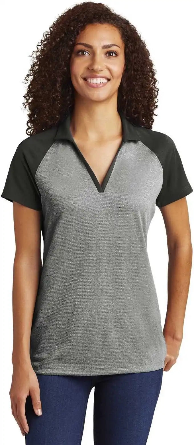 Sport-tek Lst641 Ladies Posicharge Racermesh Raglan Heather Block Polo - Gray Black
