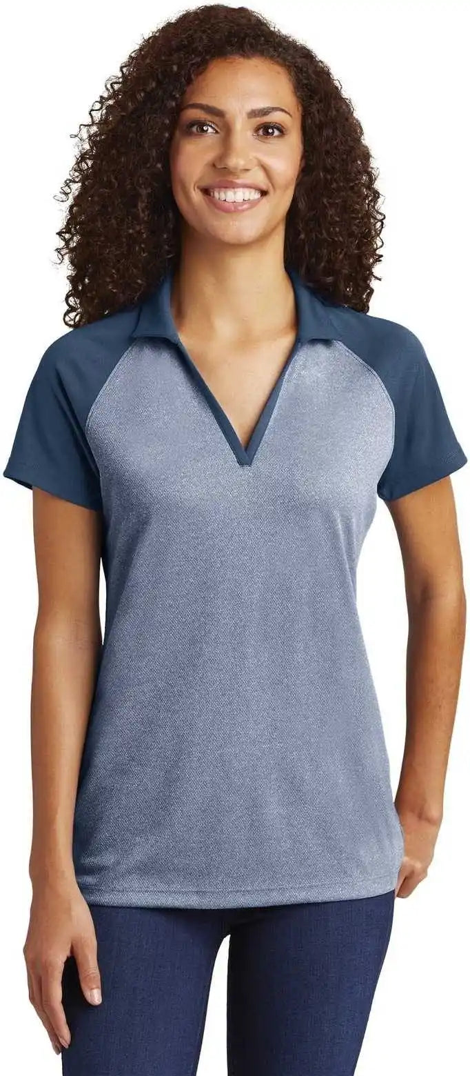 Sport-tek Lst641 Ladies Posicharge Racermesh Raglan Heather Block Polo - True Navy