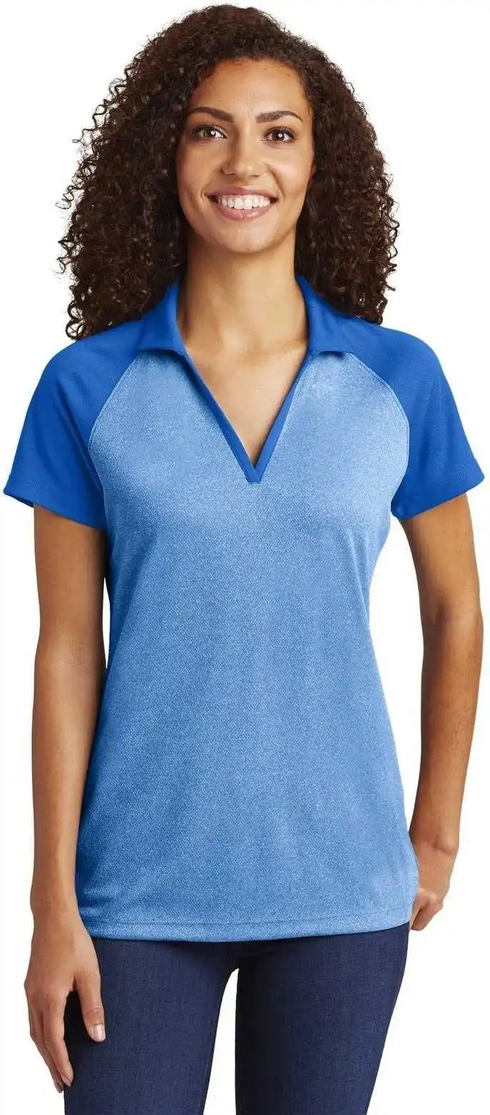 Sport-tek Lst641 Ladies Posicharge Racermesh Raglan Heather Block Polo - True Royal