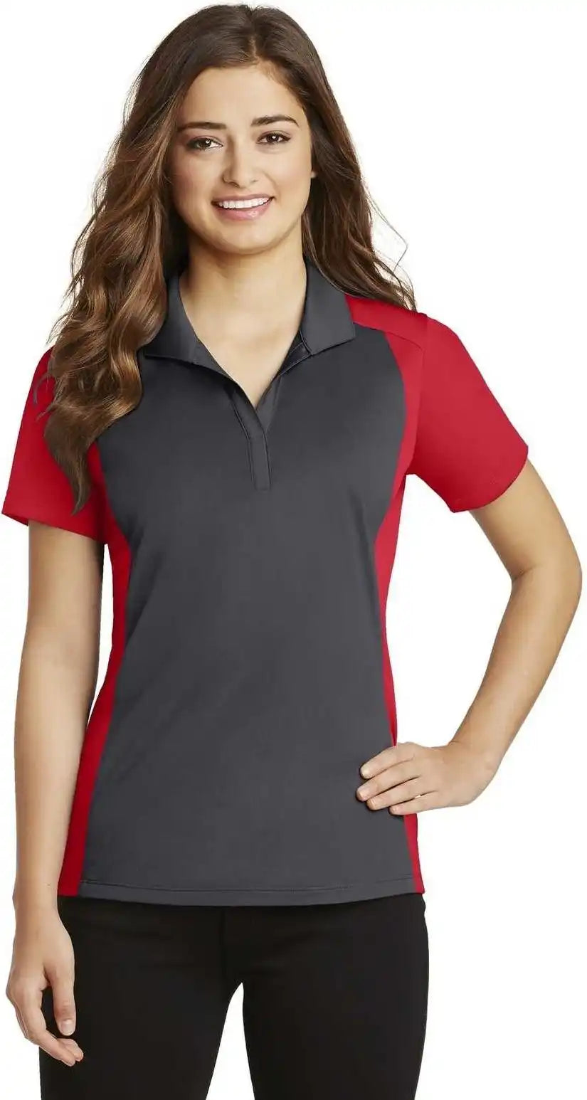 Sport-tek Lst652 Ladies Colorblock Micropique Sport-wick Polo - Iron Gray True Red