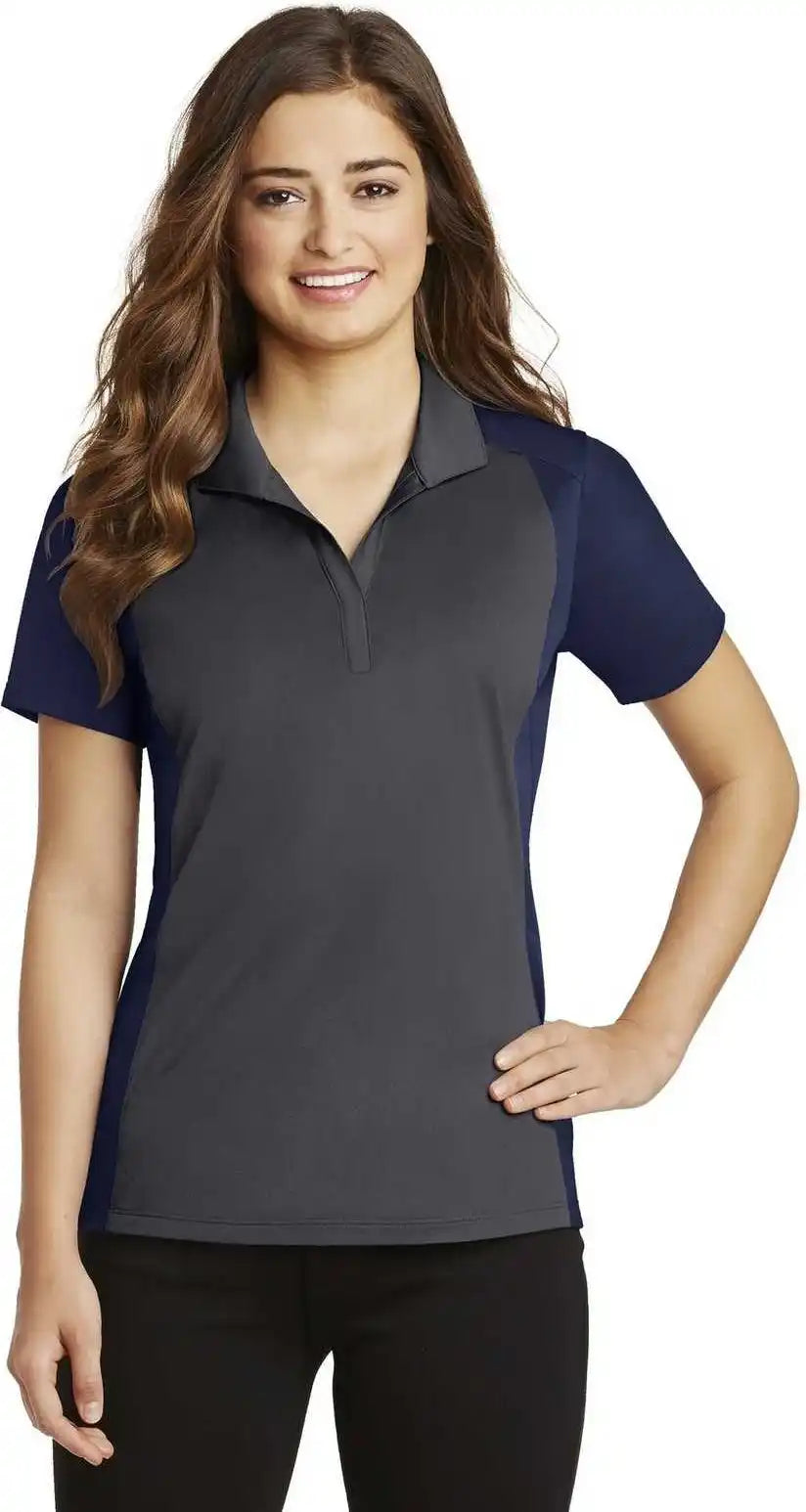 Sport-tek Lst652 Ladies Colorblock Micropique Sport-wick Polo - Iron Gray True Navy