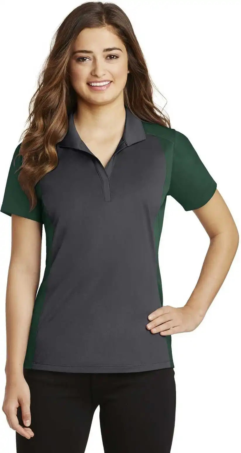 Sport Tek Lst652 Ladies Colorblock Micropique Wick Polo Iron Gray Forest Green