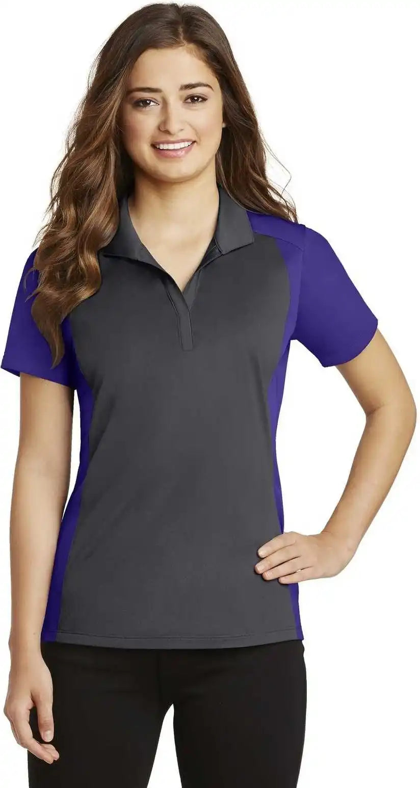 Sport Tek Lst652 Ladies Colorblock Micropique Wick Polo Iron Gray Purple