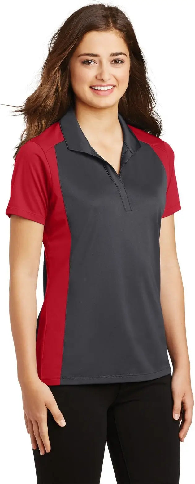 Sport-tek Lst652 Women’s Colorblock Micropique Sport-wick Polo - Iron Gray True Red