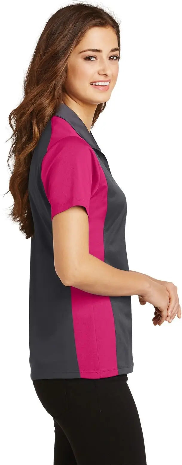 Sport-tek Lst652 Women’s Colorblock Micropique Sport-wick Polo - Iron Gray Pink Raspberry