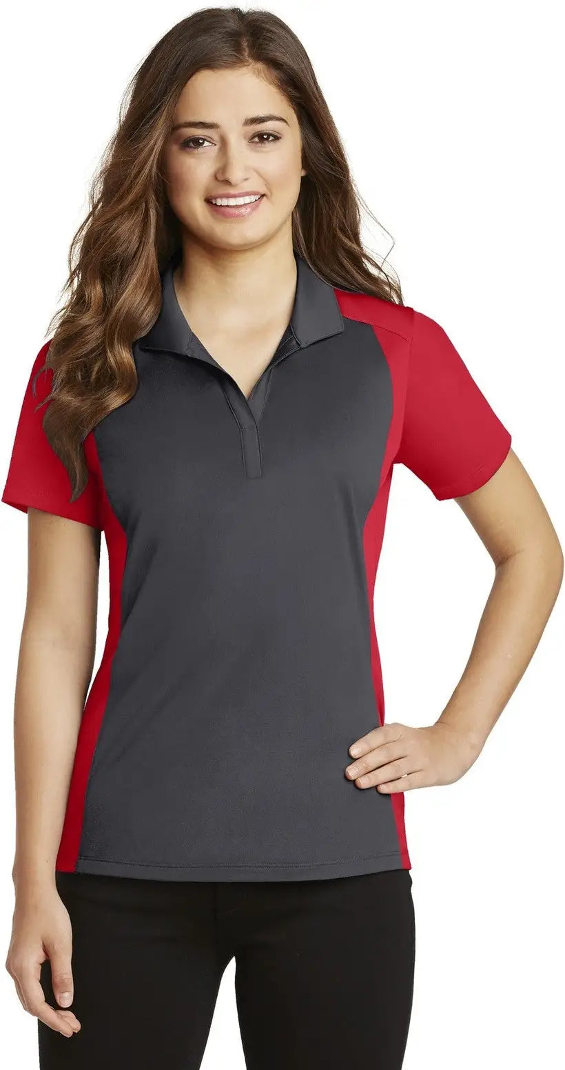 Sport-tek Lst652 Women’s Colorblock Micropique Sport-wick Polo - Iron Gray True Red - Gray/ / Ladies Xs
