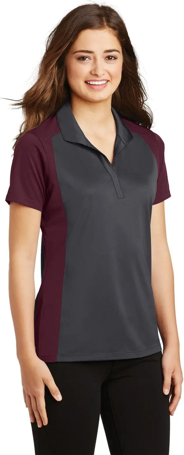 Sport-tek Lst652 Women’s Colorblock Micropique Sport-wick Polo - Iron Gray Maroon