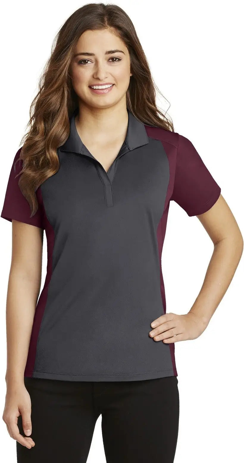 Sport-tek Lst652 Women’s Colorblock Micropique Sport-wick Polo - Iron Gray Maroon - Gray/ / Ladies Xs