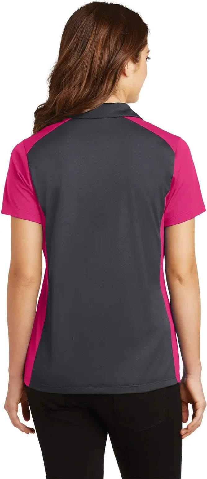Sport-tek Lst652 Women’s Colorblock Micropique Sport-wick Polo - Iron Gray Pink Raspberry