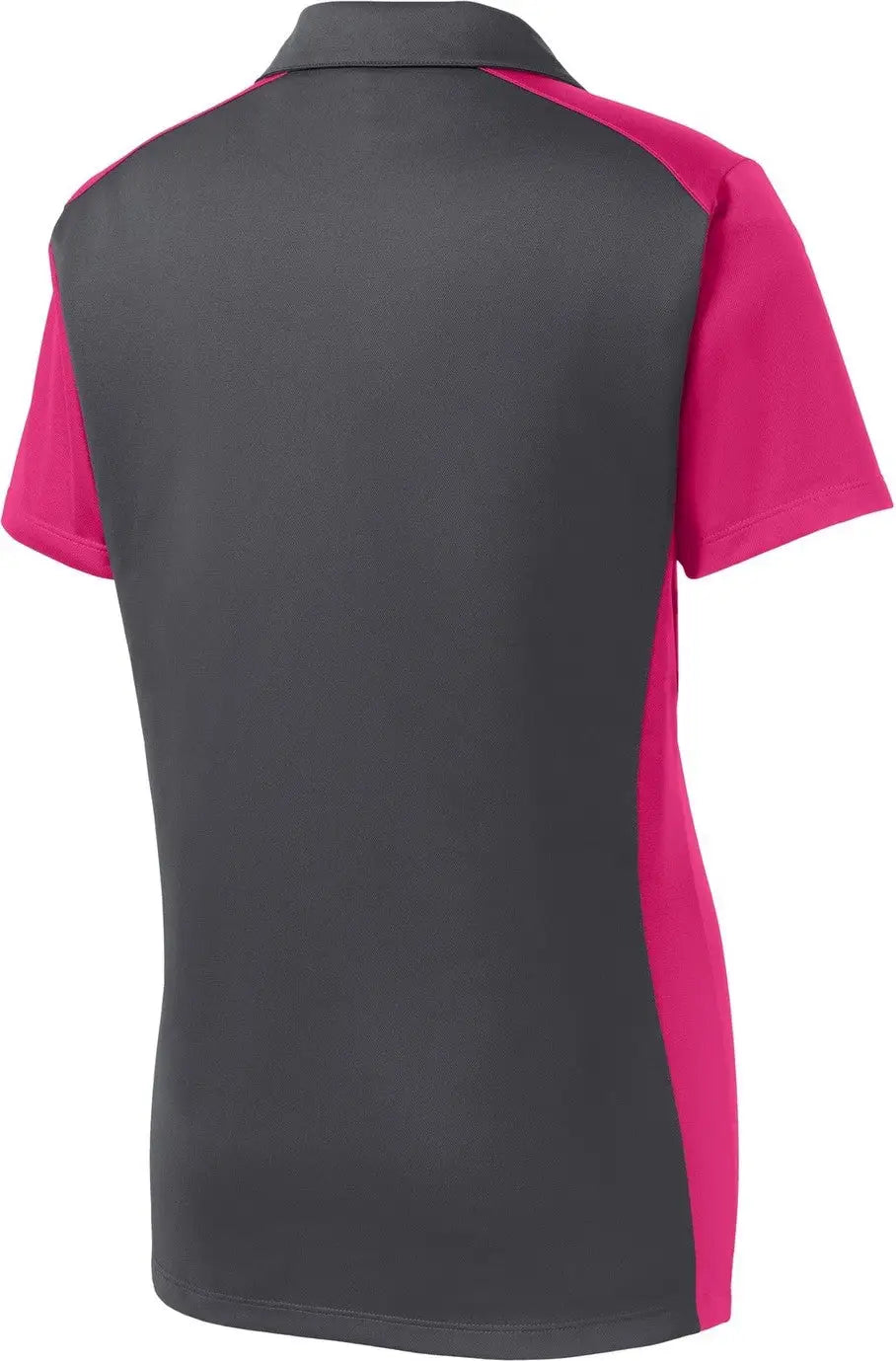 Sport-tek Lst652 Women’s Colorblock Micropique Sport-wick Polo - Iron Gray Pink Raspberry