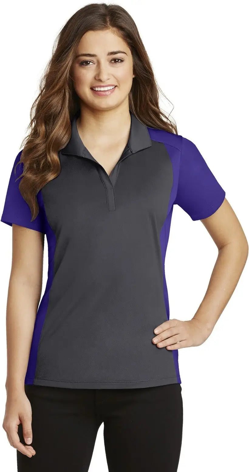 Sport-tek Lst652 Women’s Colorblock Micropique Sport-wick Polo - Iron Gray Purple - Gray/ / Ladies Xs