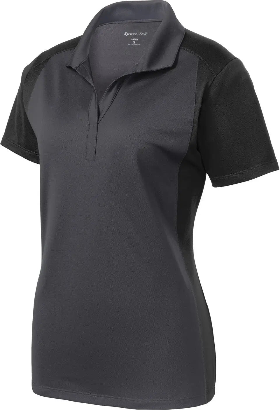 Sport-tek Lst652 Women’s Colorblock Micropique Sport-wick Polo - Iron Gray Black
