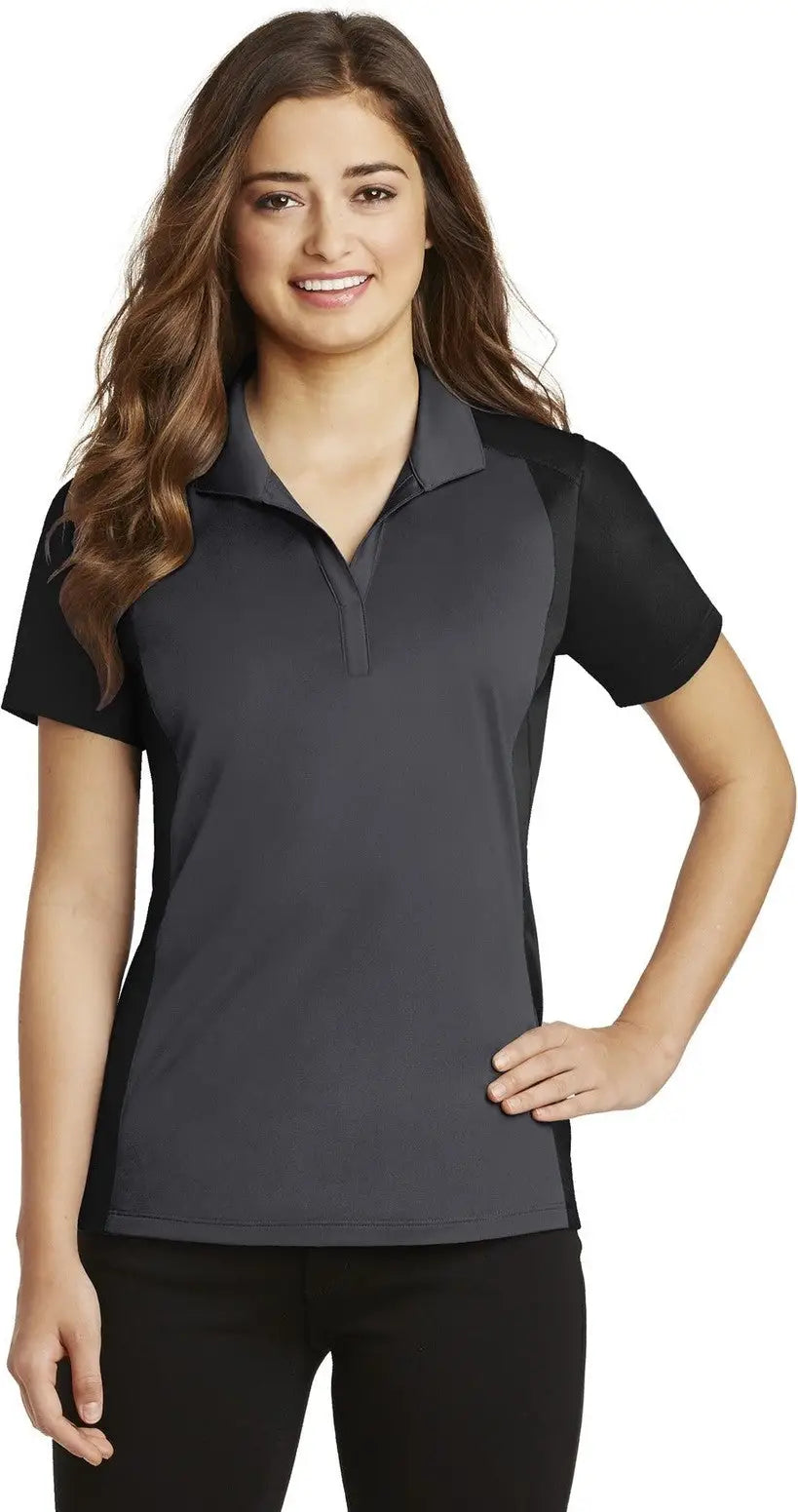 Sport-tek Lst652 Women’s Colorblock Micropique Sport-wick Polo - Iron Gray Black - Gray/ / Ladies Xs