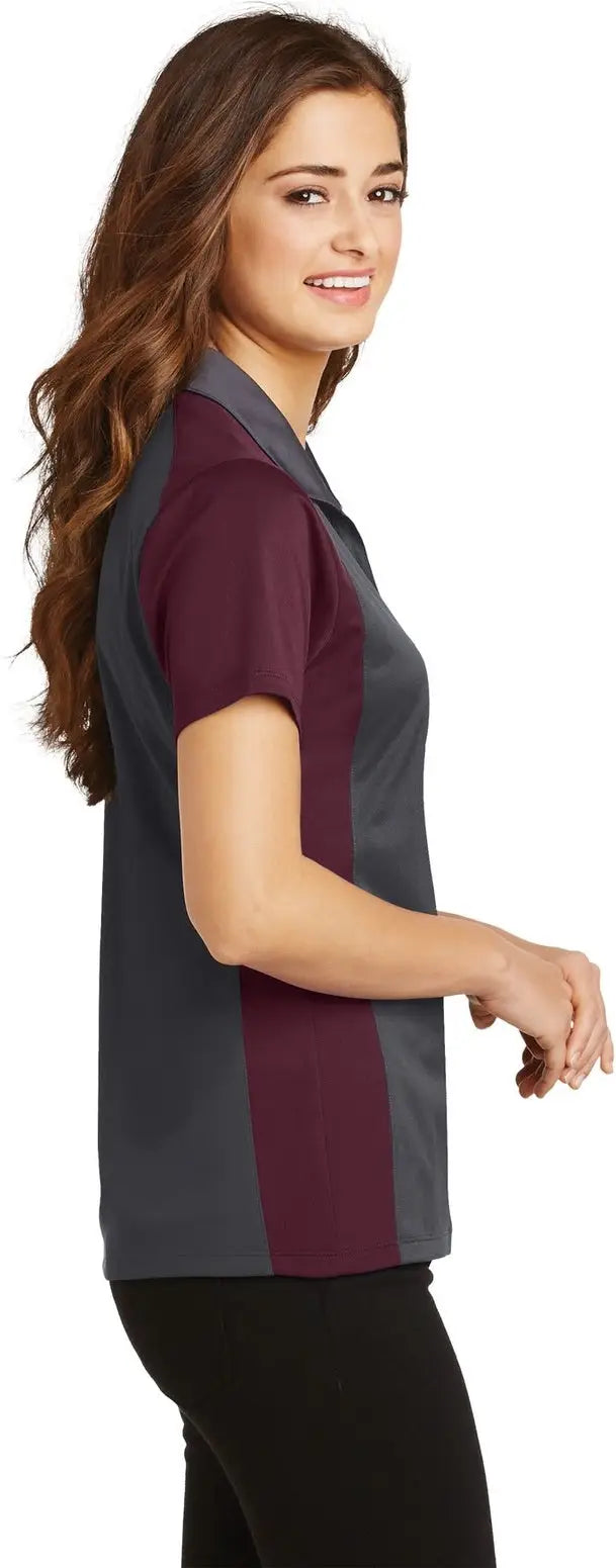 Sport-tek Lst652 Women’s Colorblock Micropique Sport-wick Polo - Iron Gray Maroon