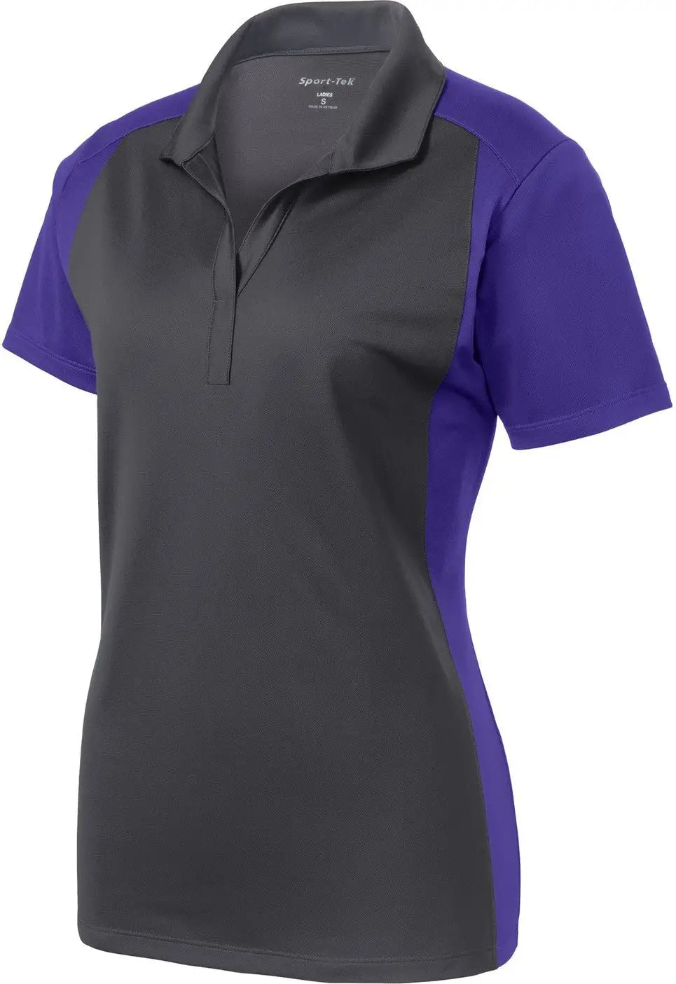 Sport-tek Lst652 Women’s Colorblock Micropique Sport-wick Polo - Iron Gray Purple