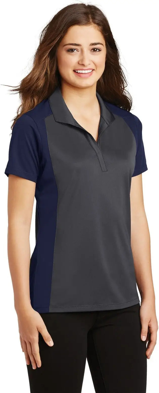 Sport-tek Lst652 Women’s Colorblock Micropique Sport-wick Polo - Iron Gray True Navy