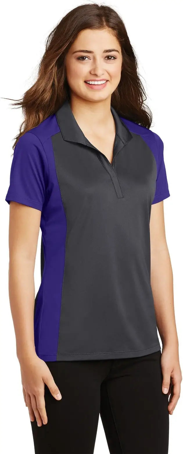 Sport-tek Lst652 Women’s Colorblock Micropique Sport-wick Polo - Iron Gray Purple
