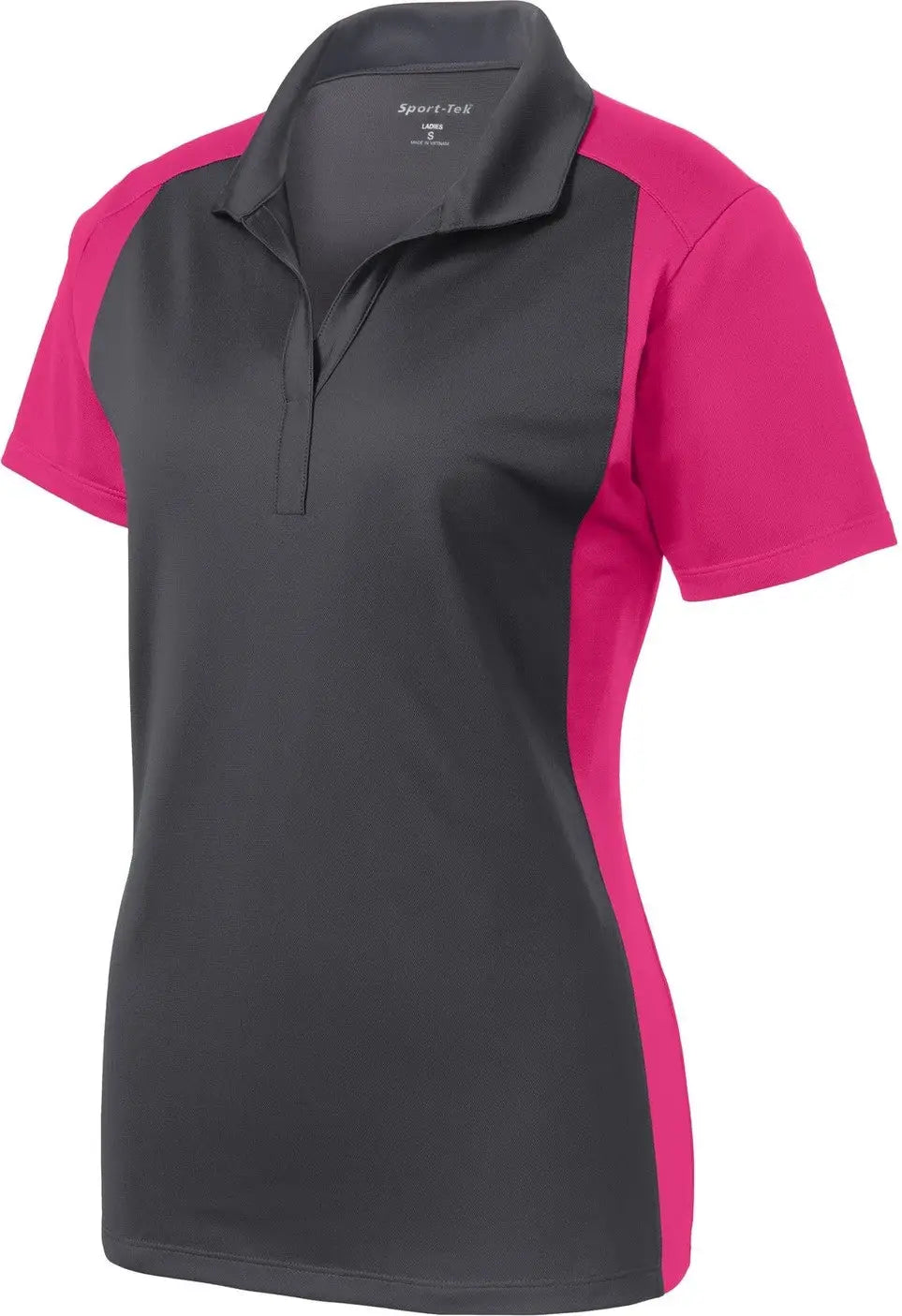 Sport-tek Lst652 Women’s Colorblock Micropique Sport-wick Polo - Iron Gray Pink Raspberry