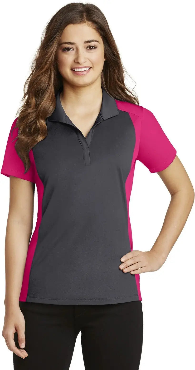 Sport-tek Lst652 Women’s Colorblock Micropique Sport-wick Polo - Iron Gray Pink Raspberry - Gray/ / Ladies Xs