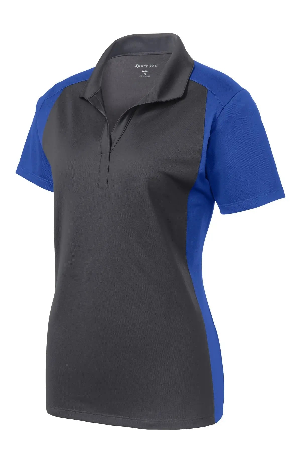 Sport-tek Lst652 Women’s Colorblock Micropique Sport-wick Polo - Iron Gray True Royal