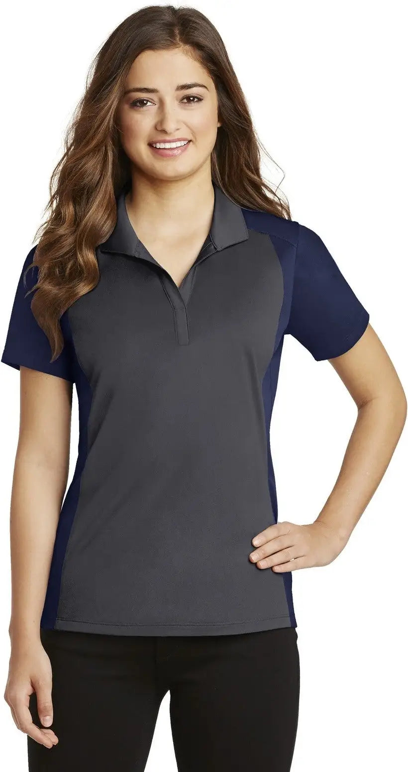 Sport-tek Lst652 Women’s Colorblock Micropique Sport-wick Polo - Iron Gray True Navy - Gray/ / Ladies Xs