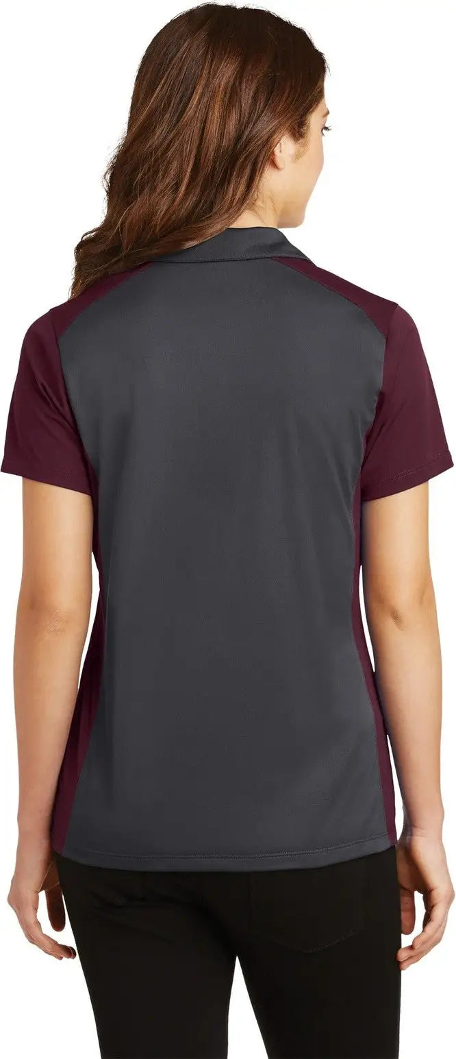 Sport-tek Lst652 Women’s Colorblock Micropique Sport-wick Polo - Iron Gray Maroon