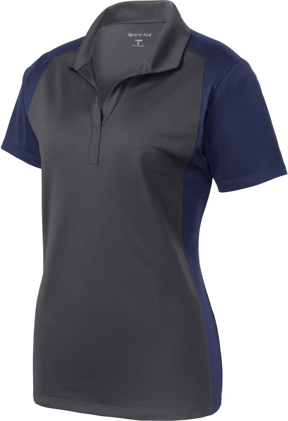 Sport-tek Lst652 Women’s Colorblock Micropique Sport-wick Polo - Iron Gray True Navy