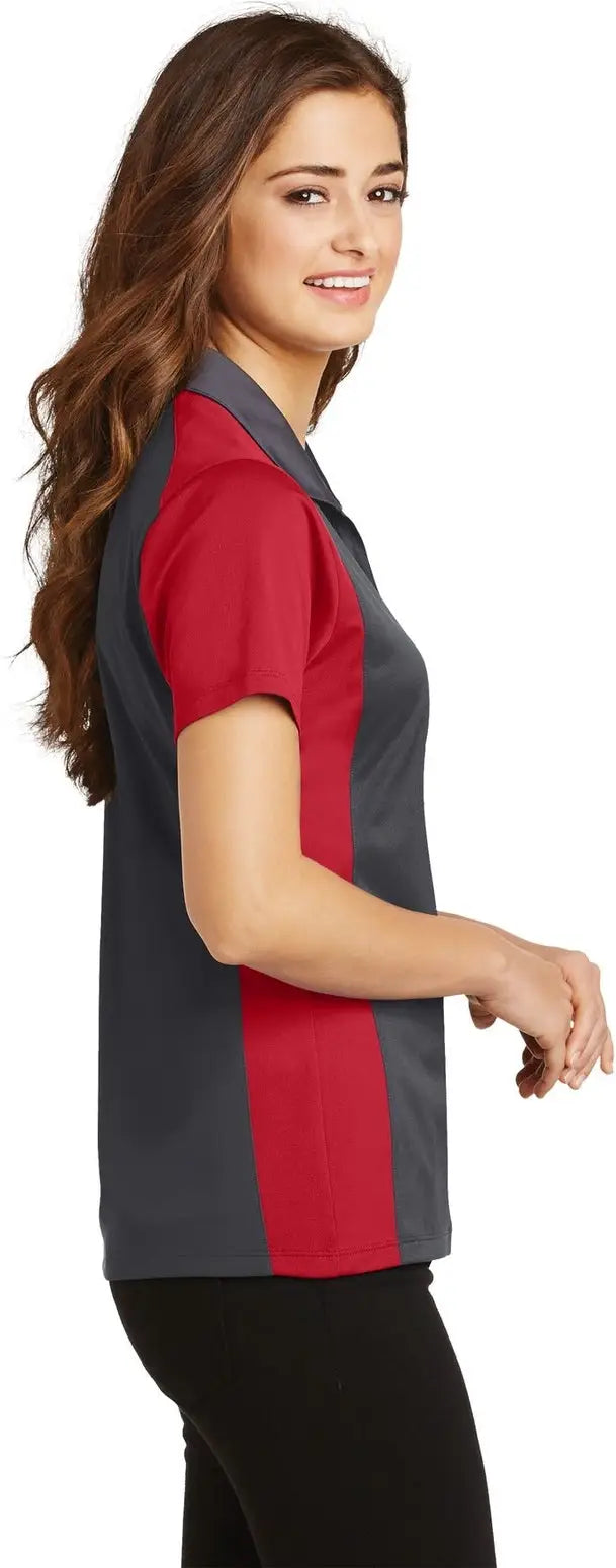 Sport-tek Lst652 Women’s Colorblock Micropique Sport-wick Polo - Iron Gray True Red