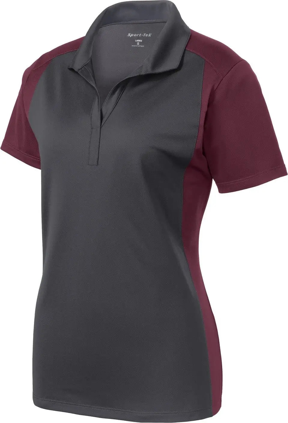 Sport-tek Lst652 Women’s Colorblock Micropique Sport-wick Polo - Iron Gray Maroon