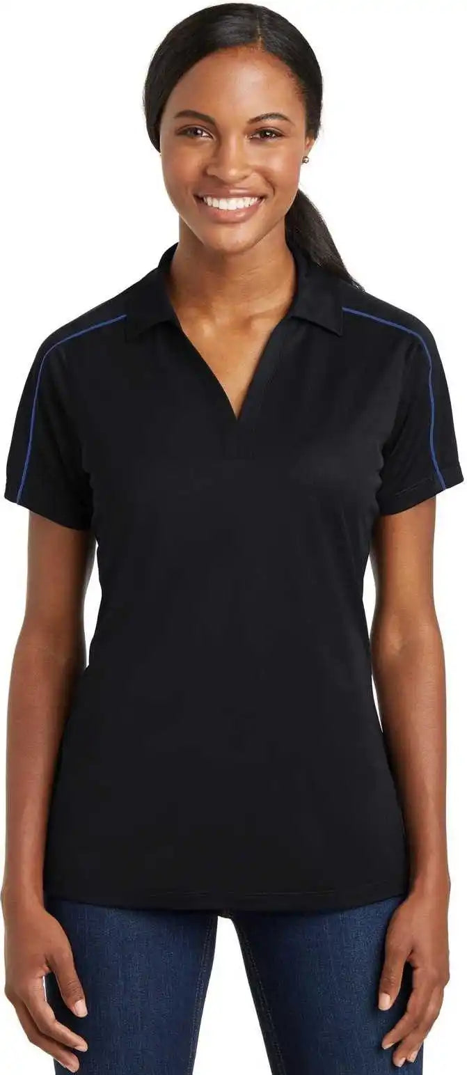 Sport Tek Lst653 Ladies Micropique Wick Piped Polo Black True Royal