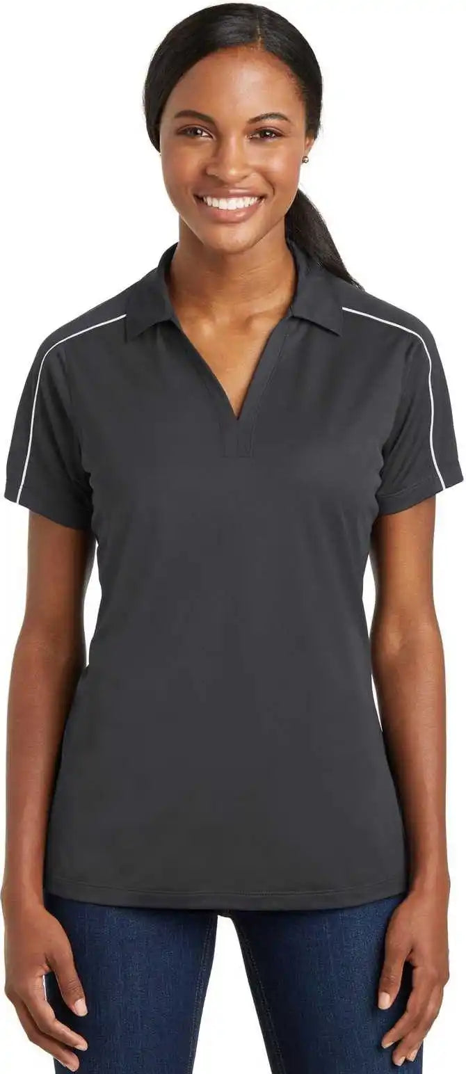 Sport-tek Lst653 Ladies Micropique Sport-wick Piped Polo - Iron Gray White