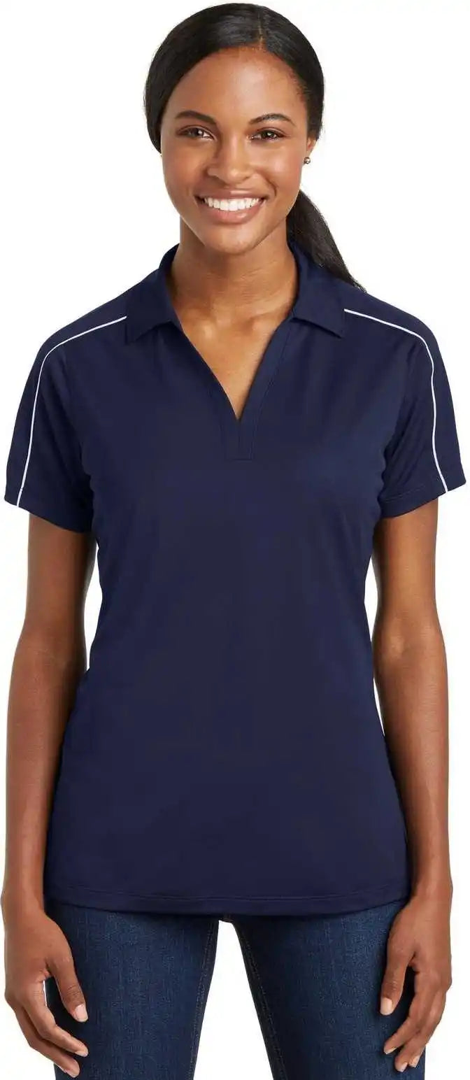 Sport-tek Lst653 Ladies Micropique Sport-wick Piped Polo - True Navy White