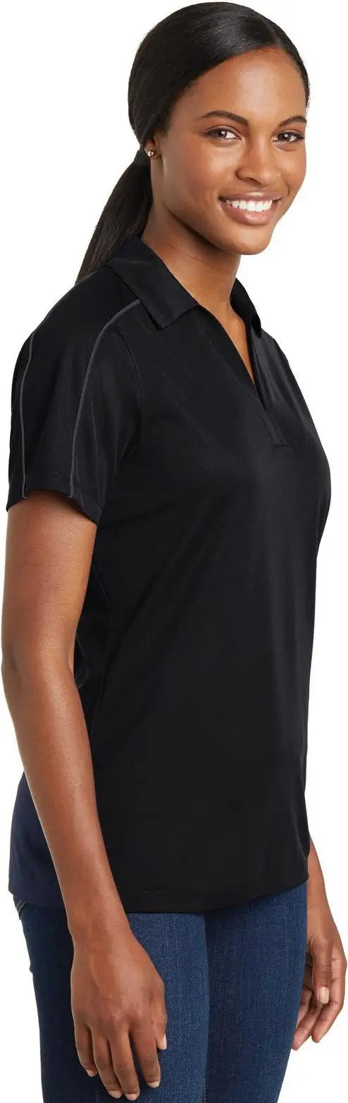 Sport-tek Lst653 Women’s Micropique Sport-wick Piped Polo - Black Iron Gray
